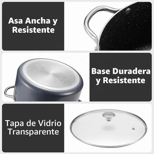 Vista 6 de BEZIA - Olla antiadherente de 6 cuartos con tapa, compatible con inducción