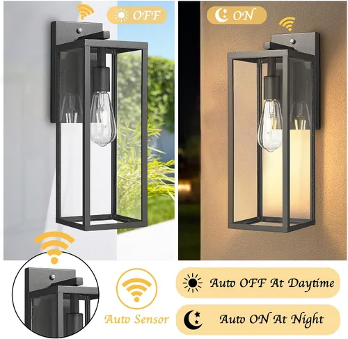Vista 10 de Bestshared Linterna de pared grande de 18 pulgadas con sensor de atardecer a amanecer, color negro