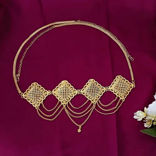 Vista 2 de Efulgenz Gold Tone Indian Jewelry for Women Dubai Style Kamarbandh Indian Gold Tone Big Flower Pendant Multilayer Chain with Leaf Kamarbandh Belly