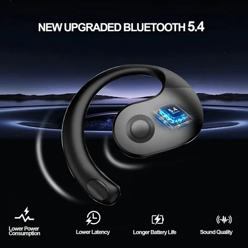 Vista 3 de Auriculares de oído abierto inalámbricos Bluetooth 5.4, OWS Auriculares colgantes inalámbricos con ganchos para los oídos y micrófono, IPX5