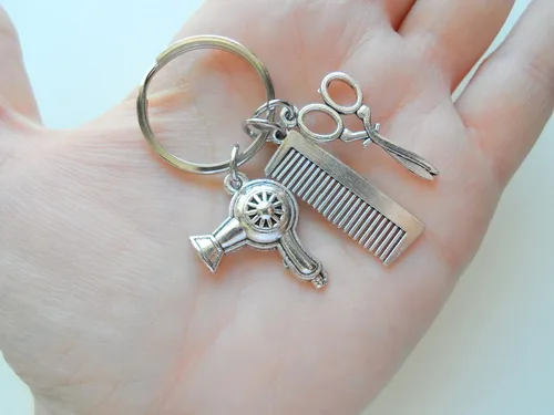 Vista 2 de Hair Stylist Staff Appreciation Keychain, Comb Charm, Scissors & Blow Dryer Charm