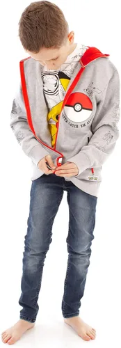 Vista 2 de Pokemon Sudadera con capucha para niños con cremallera y manga larga gris