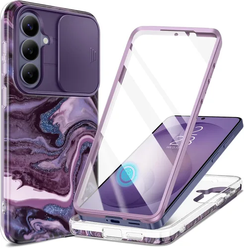 Vista 13 de GVIEWIN - Funda para Samsung Galaxy S26 Plus con cubierta deslizante para cámara de mármol Built-in Screen Protector, Military-Grade Shockproof