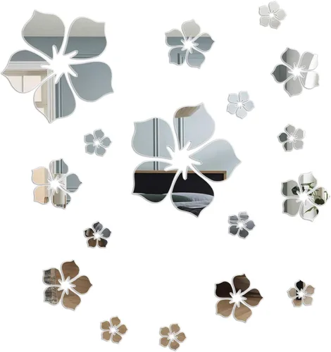 Vista 9 de Philbinden Adhesivos de pared de espejo acrílico, diseño floral, autoadhesivas, decoración de pared, espejo extraíble, flor 3D, calcomanía de pared