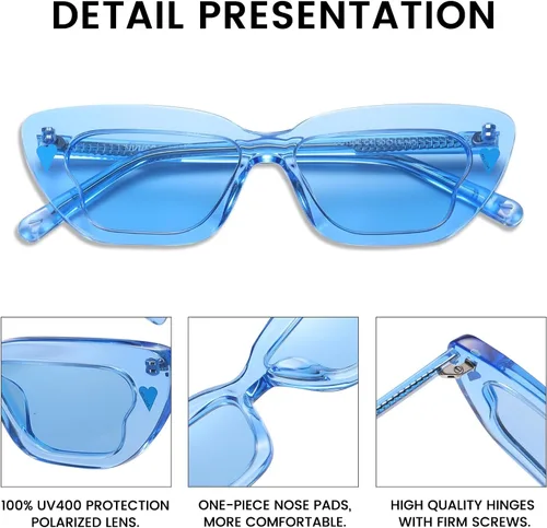 Vista 4 de DUCO Gafas de sol pequeñas con diseño de ojo de gato para mujer, lentes de sol polarizadas retro y estrechas, marco rectangular de diseño con marco