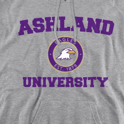 Vista 2 de LOGOVISION Sudadera con capucha unisex con logotipo circular oficial de la Universidad de Ashland Athletic Heather