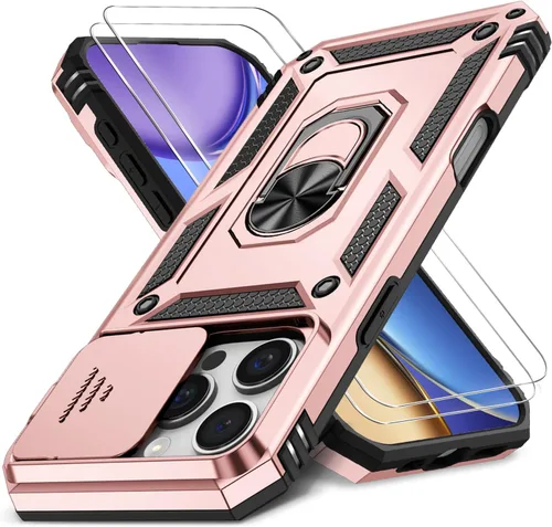 Vista 47 de Funda HakkTaoo para iPhone 13/iPhone 14 de 6.1 Pulgadas con Funda Deslizante para Cámara + Protector de Pantalla (2 Paquetes), Funda Protectora a