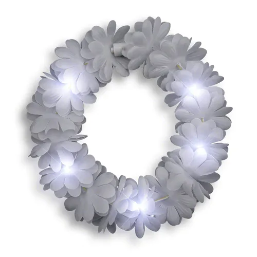 Vista 3 de Juego de 12 diademas florales hawaianas LED blancas con corona de flores iluminadas