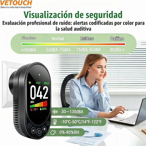 Vista 3 de Medidor de decibeles, medidor de nivel de sonido enchufable, medidor de decibelios de sonido 3 en 1 y medidor de decibelios de ruido, medidor