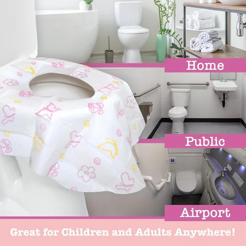 Vista 4 de Cubiertas de asiento de inodoro desechables XL de Potty Shields, paquetes individuales, 12, Floral