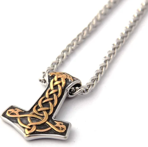 Vista 2 de Gungneer Mjolnir Thor Hammer Pendant Necklace Stainless Steel Viking Accessories Norse Pendant Viking Jewelry for Men adjustable length cord
