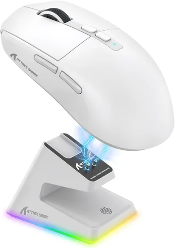 Vista 10 de ATTACK SHARK X6 - Mouse inalámbrico ligero para juegos con base de carga de retroiluminación RGB, cable trimodo/2.4GHz/BT5.2, 26K DPI, sensor óptico