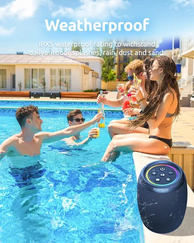 Vista 9 de Altavoz Bluetooth, altavoz inalámbrico portátil con sonido fuerte estéreo, BT5.3, IPX5 impermeable, emparejamiento TWS, para fiestas en casa al aire