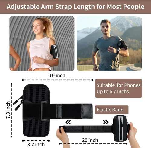 Vista 2 de Prime Comfort Brazalete para teléfono para correr, bandas para iPhone para ejercicio, bandas de brazo para correr para teléfono celular, monedero