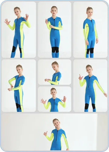 Vista 6 de Hevto Traje de neopreno para niños y niñas, jóvenes, 3/2 mm, trajes completos de neopreno para aguas frías, para natación, surf, buceo