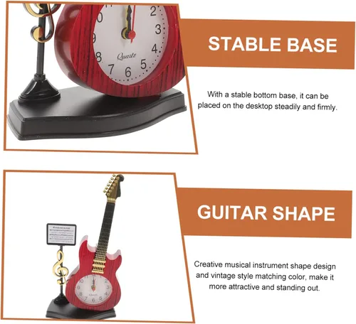 Vista 3 de KOMBIUDA Reloj de escritorio de instrumentos musicales, reloj de noche analógico único para decoración del hogar y la oficina, elegante adorno