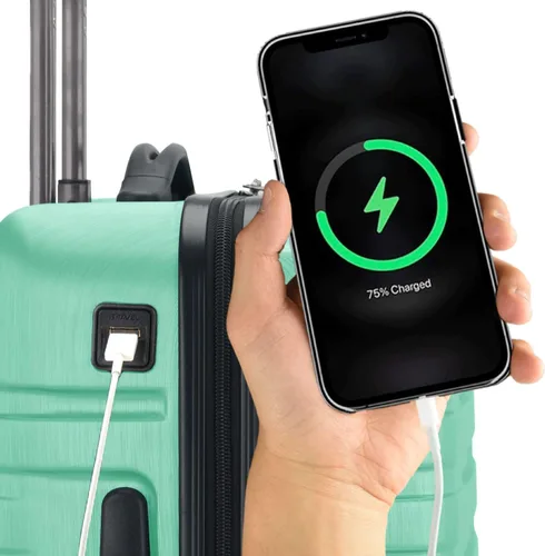 Vista 7 de U.S. Traveler Boren - Maleta de viaje de policarbonato resistente con 8 ruedas giratorias, asa de aluminio