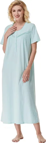 Vista 27 de Keyocean - Camisones para mujer, suaves, 100% algodón, mangas cortas, cómodas, camisolas de dormir para damas Floral azul