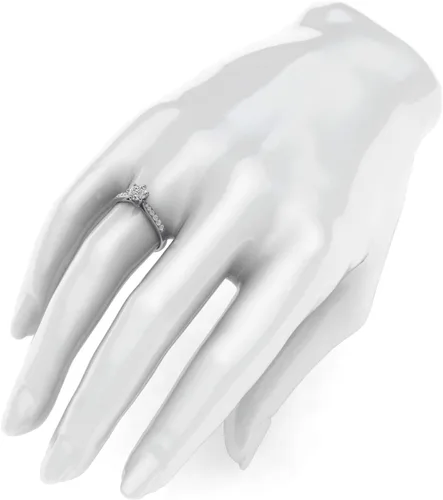 Vista 5 de Anillo de compromiso de oro blanco de 14 k de 1,0 quilates clásico de 6 puntas de diamante simulado con piedras laterales graduadas