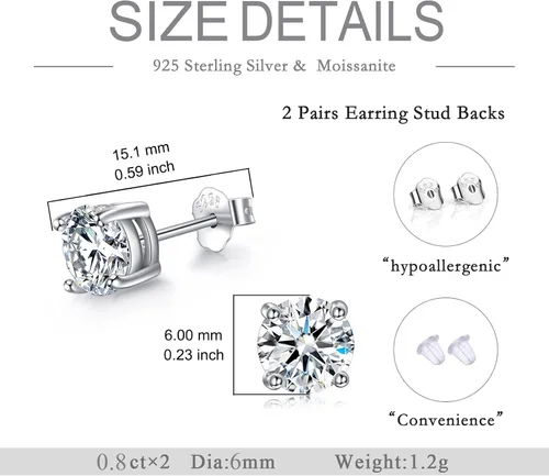 Vista 2 de KECHO Pendientes de tuerca de moissanite para mujer de 0,5 a 1 quilates de diamantes creados para hombre