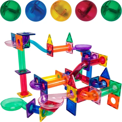Vista 3 de PicassoTiles Paquete de 100 azulejos magnéticos + 100 piezas de canicas para carreras de carreras divertido y creativo, juguete sensorial educativo