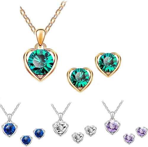 Vista 6 de Collares para mujer, joyería de moda, regalo de San Valentín, cadena de corazón con diamantes de imitación, aretes de tuerca, juego de joyería