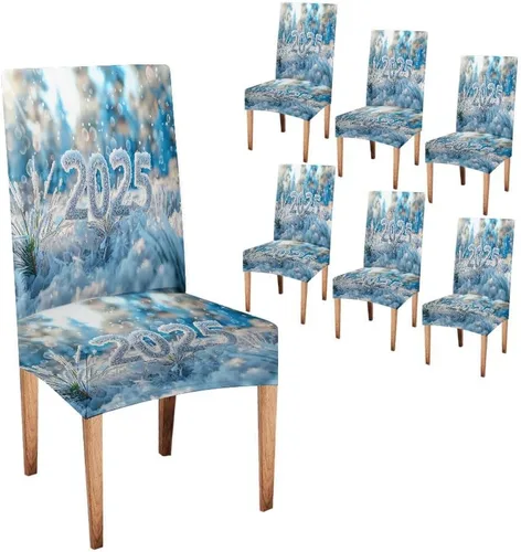 Vista 231 de CAPSCEOLL Christmas Dining Chair Covers,Snowflakes Festive Winter Pattern Stretch Chair Covers for Dining Room Set of 2 Washable Spandex Parson