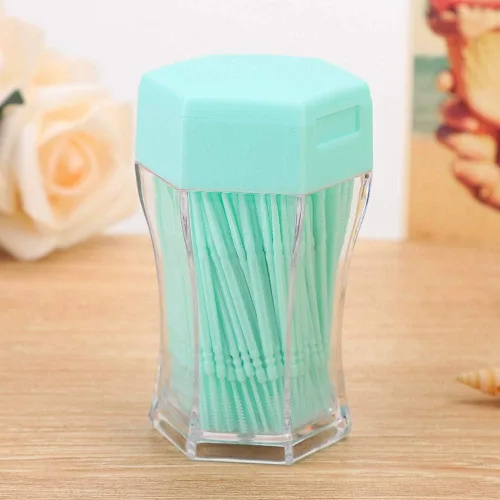 Vista 7 de 200Pcs Double Head Plastic Toothpick, Soft Tooth Floss Picks Interdental Brush Flosser Sticks Oral Brush Cleaning Tool (Green)