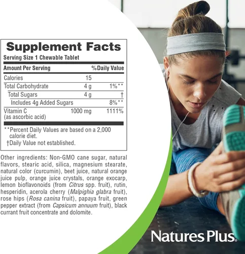 Vista 5 de NaturesPlus Jugo de naranja - 60 tabletas masticables - 1000 mg de vitamina C - Suplemento de apoyo inmunológico de alta potencia, antioxidante