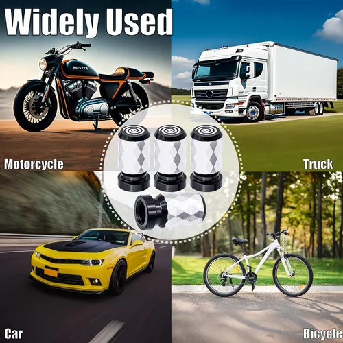 Vista 7 de 4 piezas de tapas de vástago de válvula de neumático de automóvil, tapas de válvula de aire de neumático a prueba de fugas de aleación de aluminio