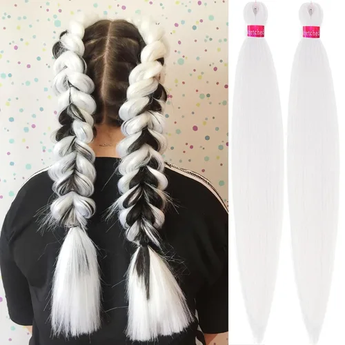 Vista 46 de Cabello trenzado verde con lentejuelas de 26 pulgadas, preestirado, trenzas de textura Yaki, extensiones de cabello pre plumadas, 3 paquetes, fácil