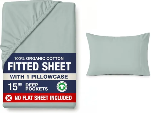 Vista 40 de LANE LINEN - Sábana bajera tamaño individual 100% algodón orgánico y 1 funda de almohada, tejido de percal suave, transpirable, apta para colchones