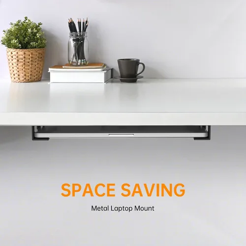 Vista 6 de Soporte de 3 piezas para debajo del escritorio para portátil con tablero de fieltro antiarañazos y estante duradero para almacenamiento