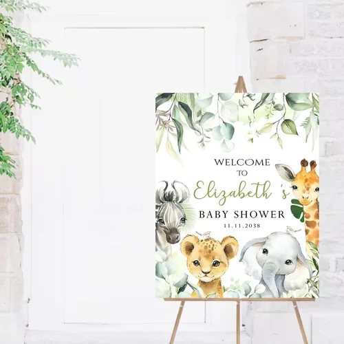 Vista 2 de Letrero de bienvenida personalizado para baby shower, cartel de bienvenida de safari para baby shower, letrero de baby shower de animales