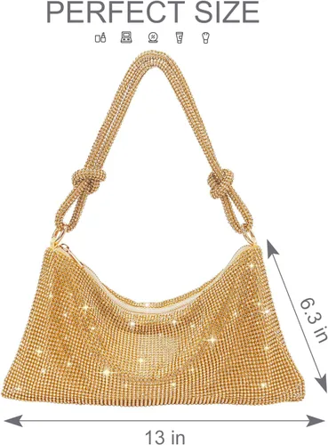 Vista 6 de MUVKE Bolso de noche brillante con diamantes de imitación para mujer, bolso de mano con diamantes de imitación de graduación, bolso Hobo