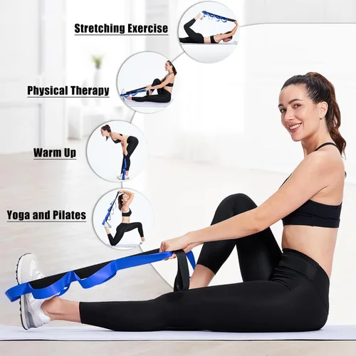 Vista 2 de Correa elástica con bucles, bandas elásticas de piernas para ejercicio, correa de yoga para terapia física, cinturón de estiramiento de fascia