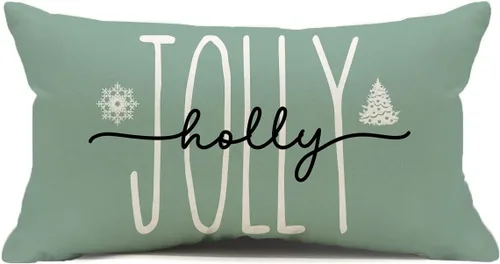 Vista 14 de Funda de Cojín para Decoraciones Navideñas Feliz Navidad, 18 x 18 Pulgadas Funda de Cojín con Frase Navideña Estilo Granja para Sofá Sillón