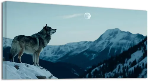 Vista 9 de YONICA Lienzo decorativo para pared, diseño de lobos corriendo en la nieve, mirando a lo lejos, alta definición, giclée, listo para colgar, adecuado