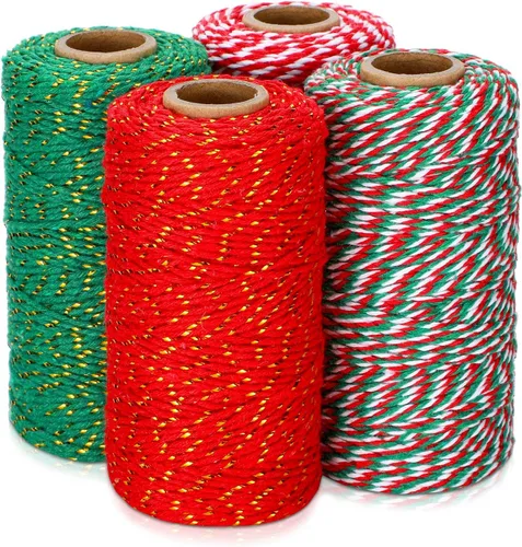Vista 7 de Boao Cordeles de algodón para envolver Navidad, 4 rollos de 1312 pies, cuerda de algodón para Navidad, manualidades, regalo, panaderos, cuerda