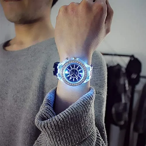 Vista 7 de yunanwa Paquete de 8 relojes con luces LED luminosas para mujeres y hombres, unisex, vestido de gelatina de verano, relojes de pulsera, pulsera