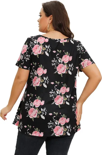 Vista 5 de Blusas de talla extragrande para mujer, camisas de túnica manga corta, informal, estilo floral, blusas fluidas