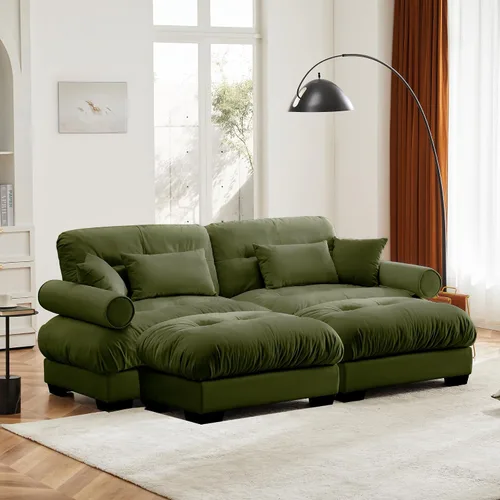 Vista 46 de Sofá modular de terciopelo con botones en L, sofá modular reversible de esquina de 2 plazas, sofá biplaza y otomano, combinación gratuita de 93.7
