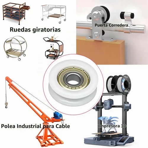 Vista 3 de 5 ruedas de polea con ranura en U con rodamientos de bolas de ranura profunda, rodillos de guía de nailon silenciosos de 0.31 x 1.18 x 0.39 pulgadas