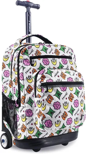 Vista 30 de J World Sundance Mochila Rodante para Laptop para Niñas y Niños. Mochila Escolar con Ruedas, Rombos negro, 20 pulgadas