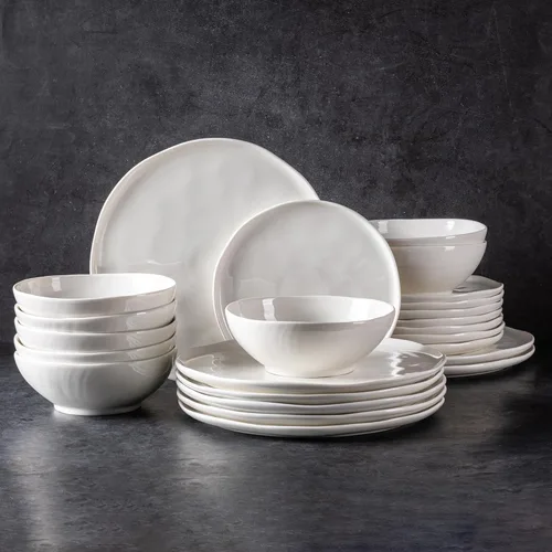 Vista 10 de LERATIO - Juego de vajilla de cerámica para 4, juego de 12 piezas de platos y cuencos de porcelana, platos y cuencos resistentes a los arañazos