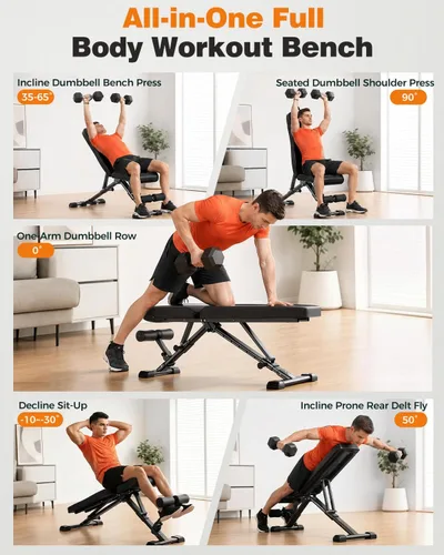Vista 4 de AIRHOP Banco de entrenamiento plegable, banco de pesas FID de 90° a -30°
