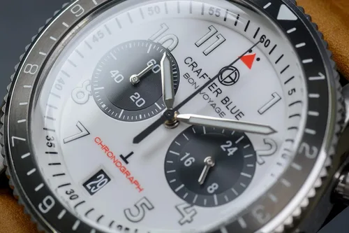 Vista 6 de Crafter Blue BVSS007.E.L - Reloj de viaje con rotación bidireccional y bisel de 12 horas para hombre, Blanco, Moderno
