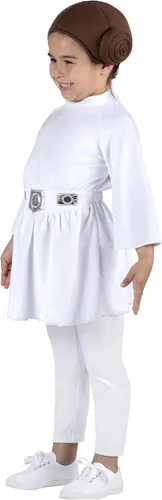 Vista 7 de Star Wars - Disfraz de princesa Leia para niñas, vestido de tela y cinturón con tocado de tela