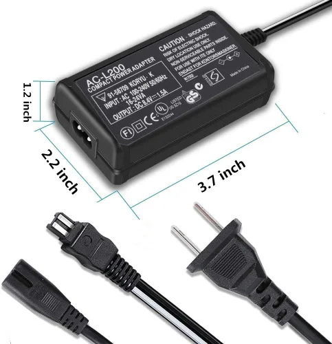 Vista 3 de Cargador adaptador de corriente alterna AC-L200 para videocámara Sony Handycam DCR-SX, DCR-SR, DCR-HC, DCR-PC, DCR-DVD, DCR-IP, HDR-CX, HDR-XR