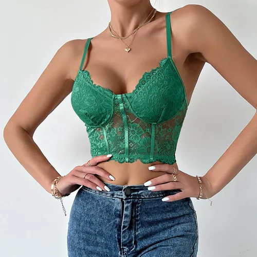 Vista 2 de Tops de corsé para mujer, sexy, con encaje floral, con mangas florales, sexy, para salir, fiesta, club, verano, moda, Y2K